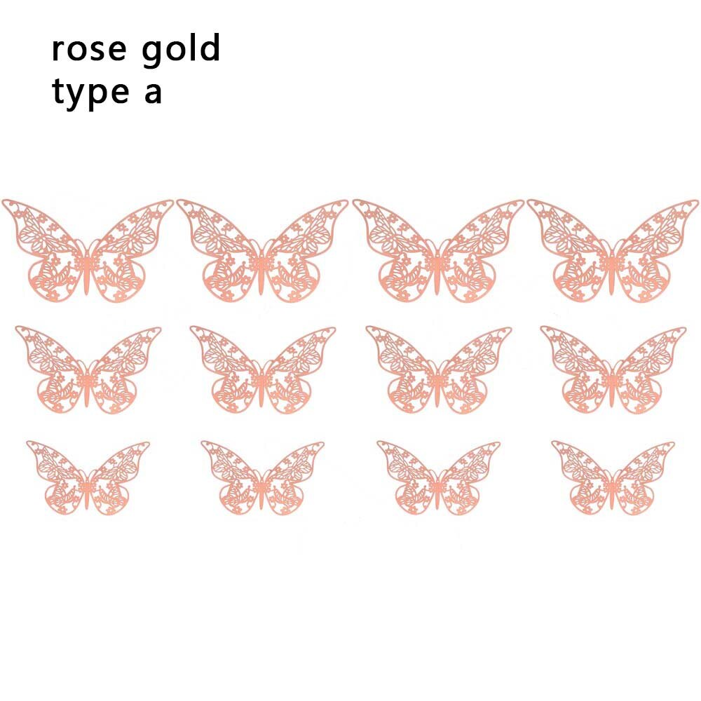 Autocollants muraux papillons 3D ajourés, 12 pièces/ensemble, décoration pour chambres d'enfants, décoration de maison, réfrigérateur, bricolage, fête de mariage: RG-1