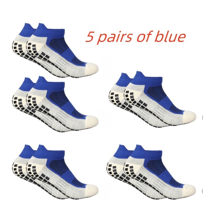 5 pairs of short men's and women's four season anti slip football socks, fitness Pilates socks, football tennis basketball sport: Azul