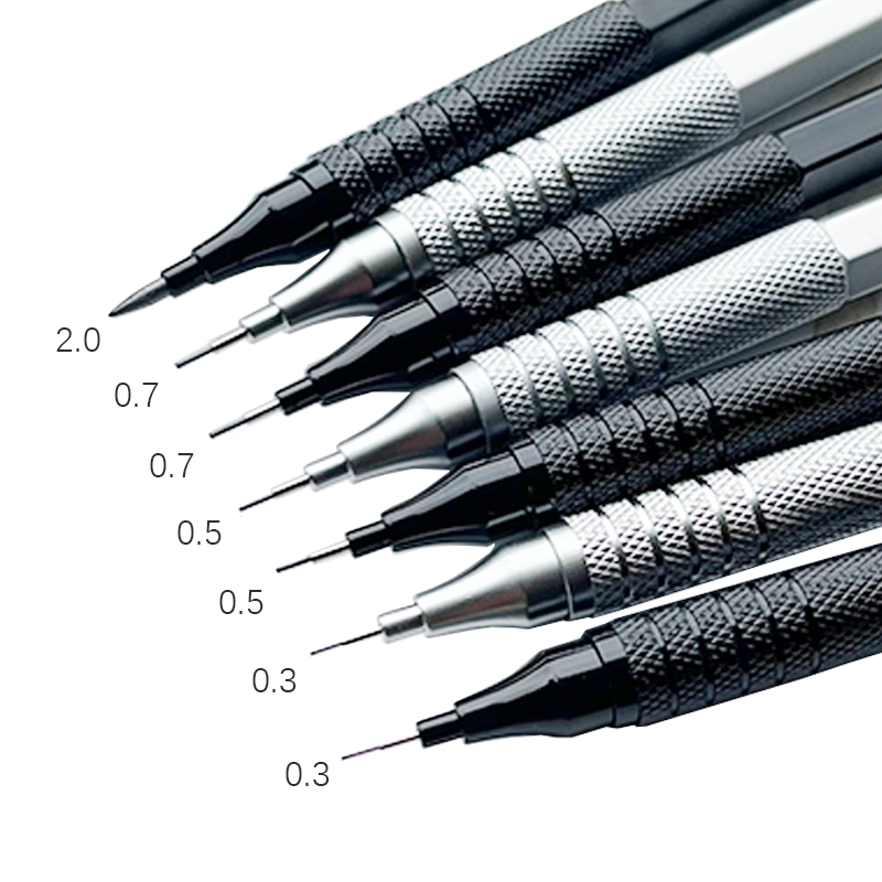 Hochwertiges Druckbleistift-einstellen aus Metall mit Minenminen, Zeichnung, automatischer Bleistift, 0,3, 0,5, 0,7, 2,0 mm, Bleistift für Kunstbedarf