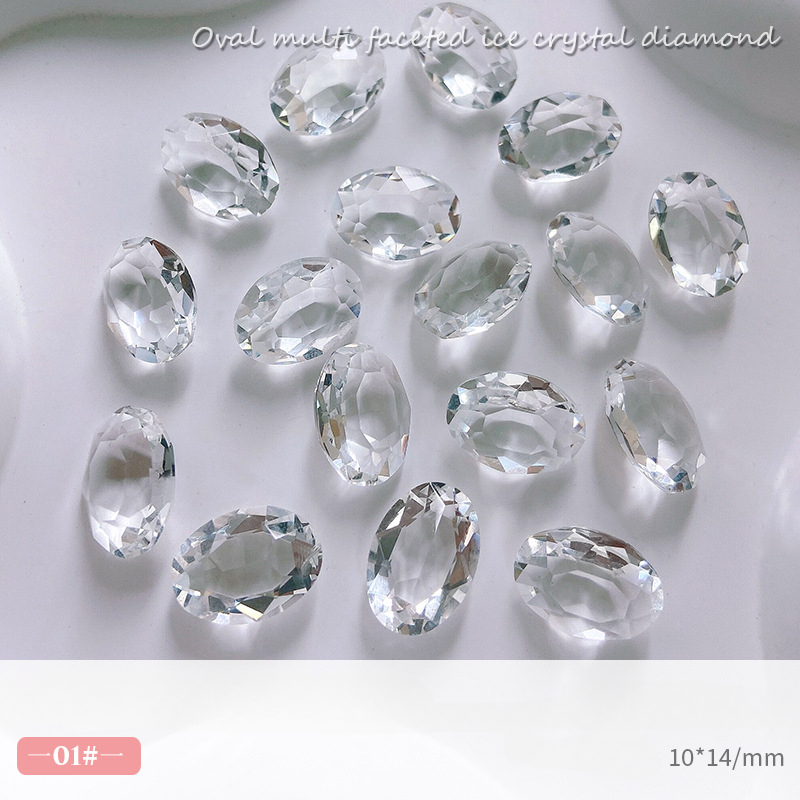 10 Uds. De joyería de cristal ovalada grande para uñas, abalorio inferior puntiagudo, decoraciones de diamantes, adornos de manicura de alta transparencia de lujo: Blanco