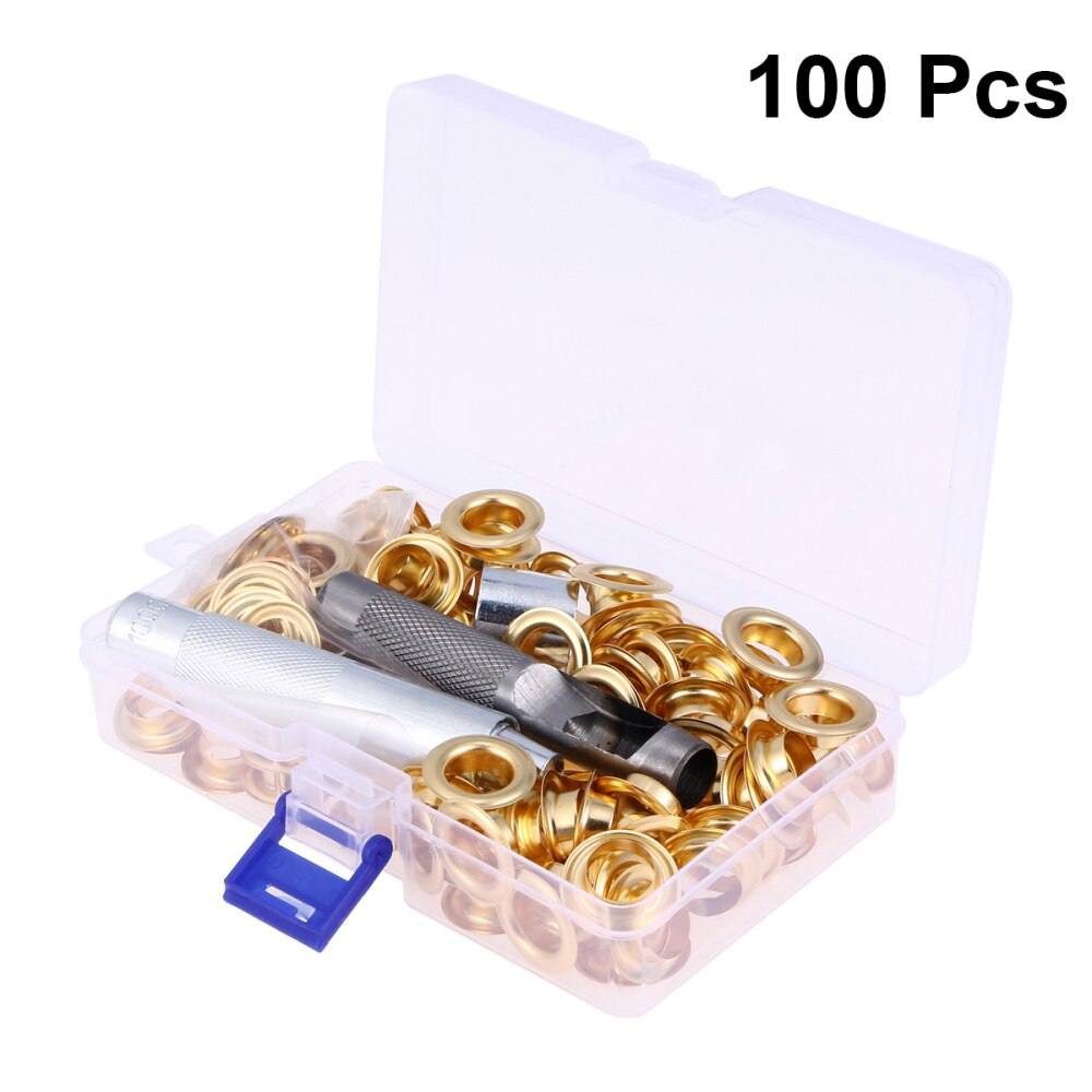 100 Set Grommets Kit Brass Eyelets Button Kit with 3PCS Tools Multipurpose Eyelets Button Set Portable Eyelets Button To