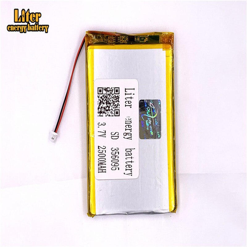 1.0MM 2pin connector 356095 2500mah 3.7V Li-ion Polymer Battery Rechargeable For e-books GPS PDA Tablet PC Battery