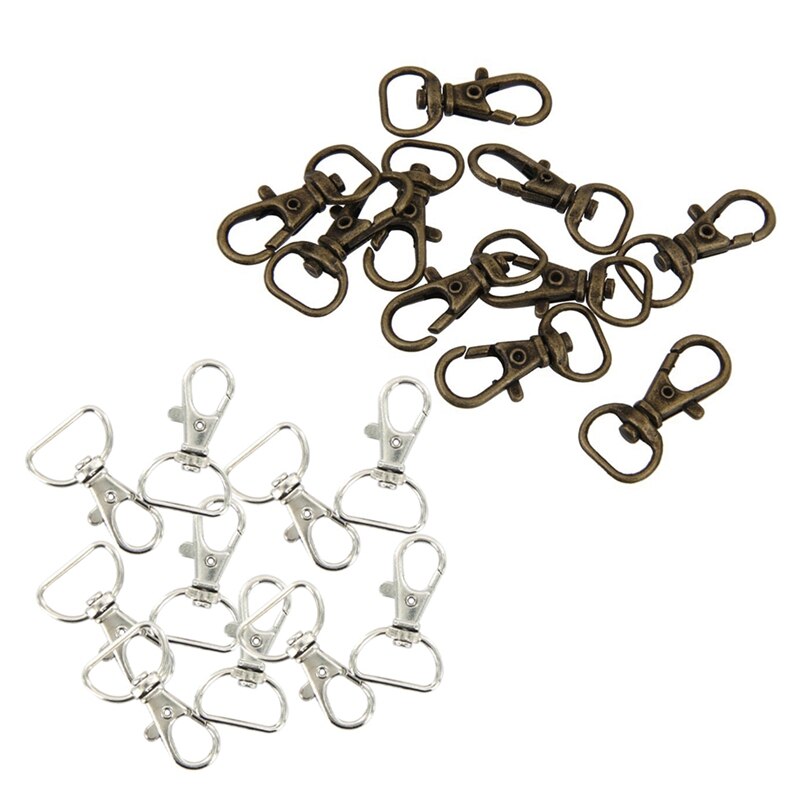 10Stck Schlüsselring Karabiner Verschluss Metall schwenken Schlüssel Halfter Bronze- 3,6 cm & 10Stck 2m x 38mm silber Farbe schwenken Karabiner
