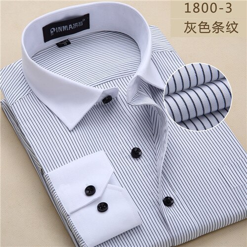 Plus size 8xl slim fit long sleeve striped patchwork white collar non-iron easy care mens dress shirts: 18003 / 7XL