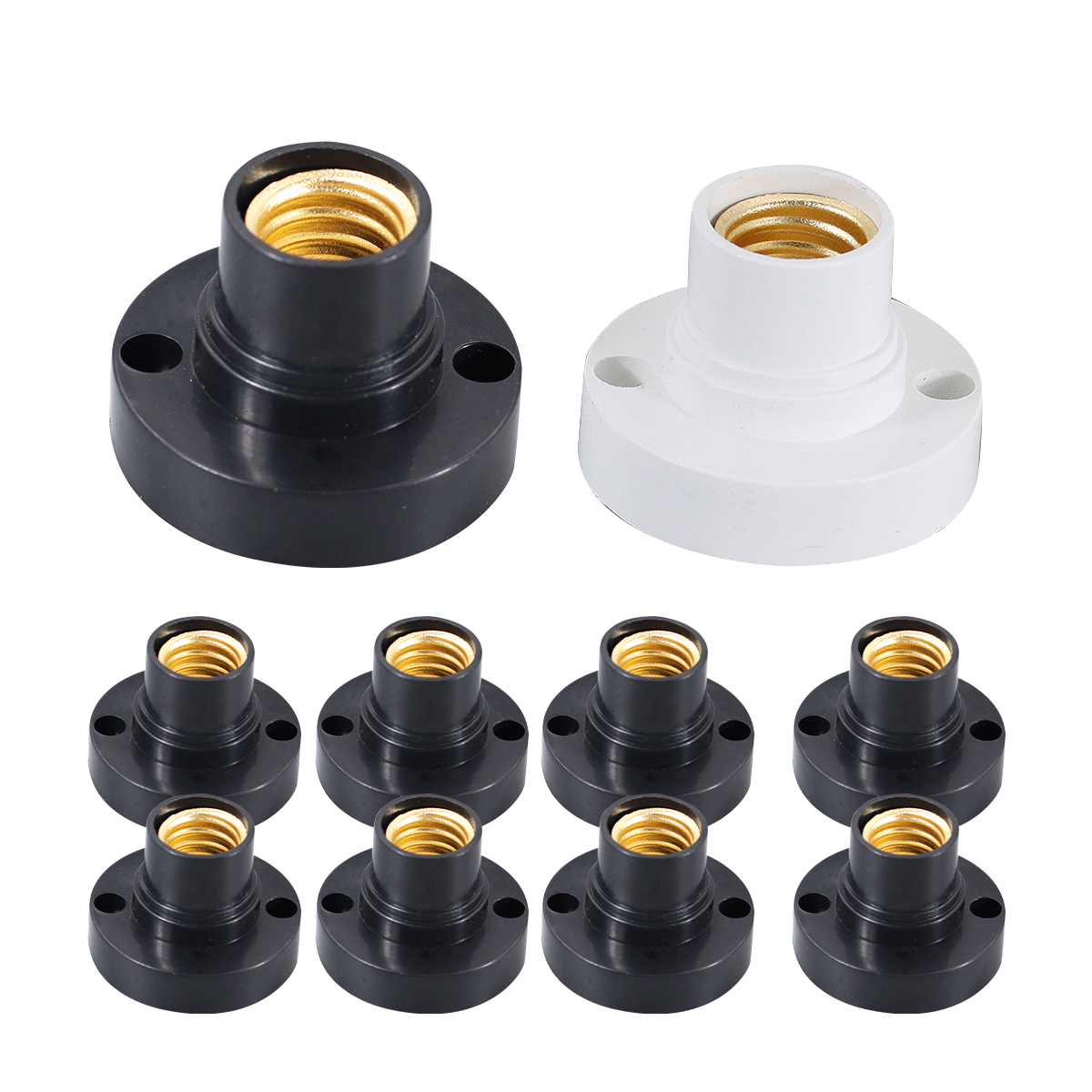 10 Uds. Base de tornillo de lámpara E14 casquillo de lámpara de bombilla de plástico redondo, soporte de Base de tornillo de bombilla, adaptador de soporte de casquillo de tornillo (negro)