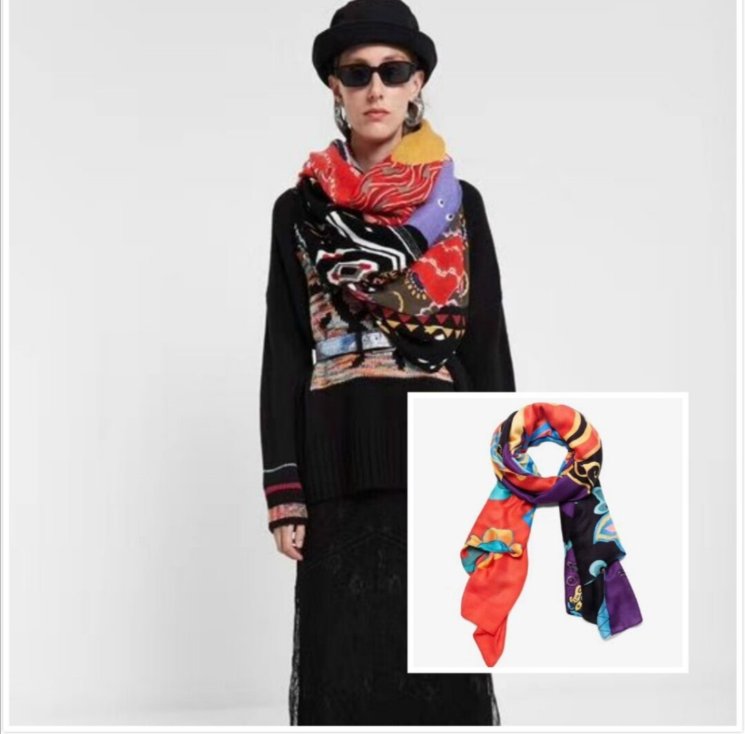 Spaanse Desigual Kleurrijke Print Sjaal Zonnescherm Strandlaken Geborduurd Warme Handdoek Zon Bescherming: 15