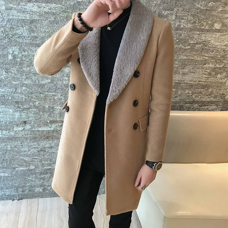 Långa ullrockar herr khaki dubbelknäppta långa rockar herr gentleman trenchcoats abrigo hombre invierno casaco longo masculino