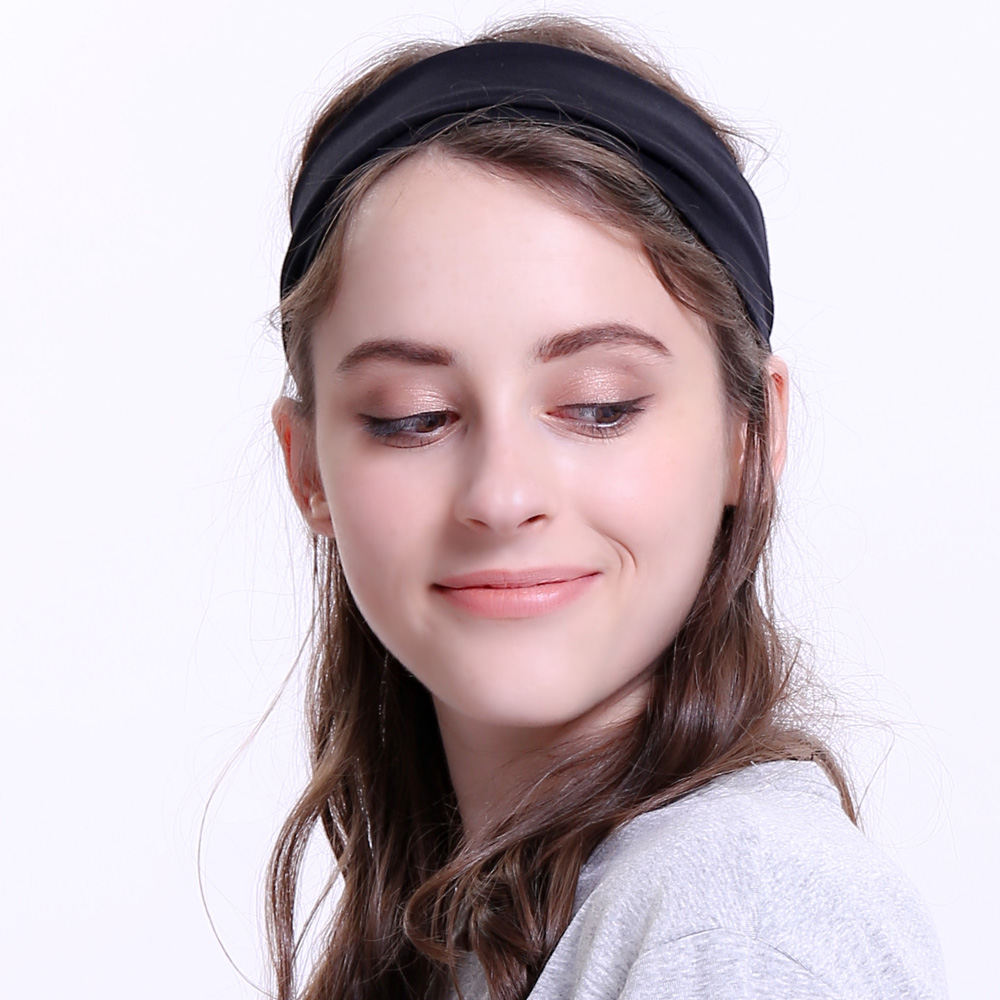 Geebro women's headband, 7 cm cotton plain flat headbands for girls, summer ladies' elastic stretch hair band