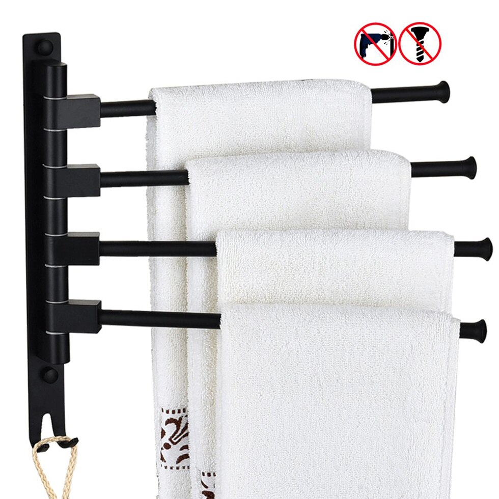 Aluminum Swing Out Towel Bar 2 3 4-Bar Self Adhesive Folding Arm Swivel Hanger Bathroom Storage Organizer Space Saving