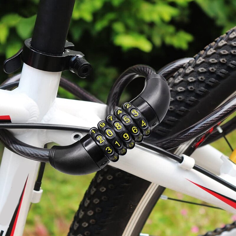 5-Digit Bike Lock Cable Lock with Mount Bracket, Anti-Theft Coiling Cable Lock Combination for Bicycle,1200mmx12mm