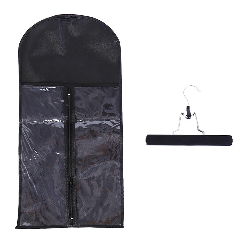 Hair Extensions Storage Bag Non-woven Suit Case Carrier Package With Metal Hanger For Virgin Hair Weft & Clip In Hair Extension: Black