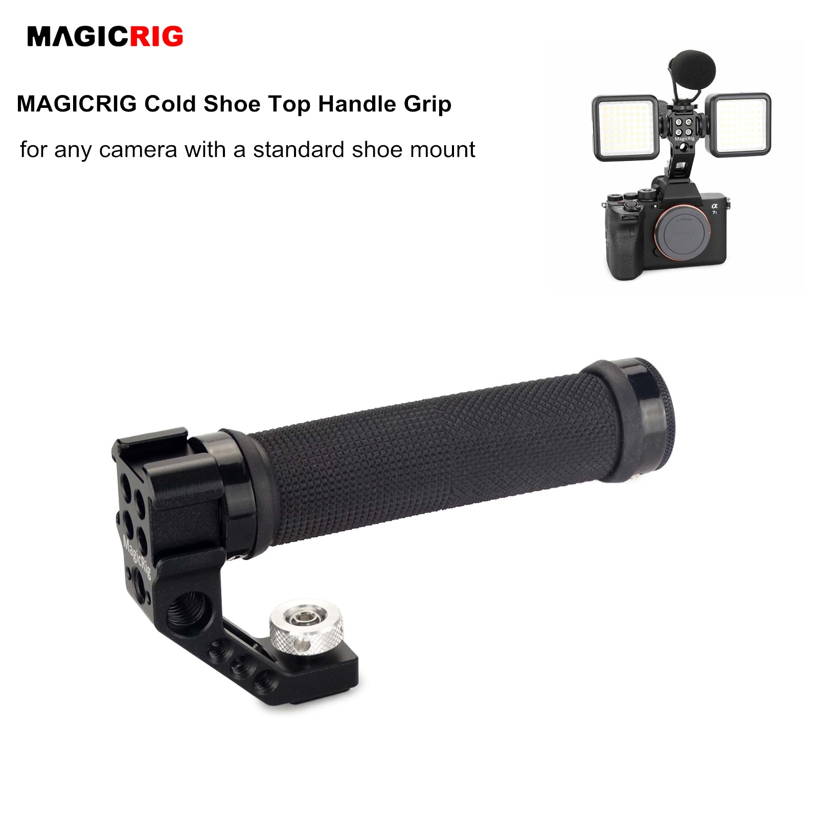 MAGICRIG Cold Shoe Top Handle with 3 Cold Shoe Adapter Mounts for A7C A7RIII A7III EOS R5 R6 Camera to Mount Microphone, Flash