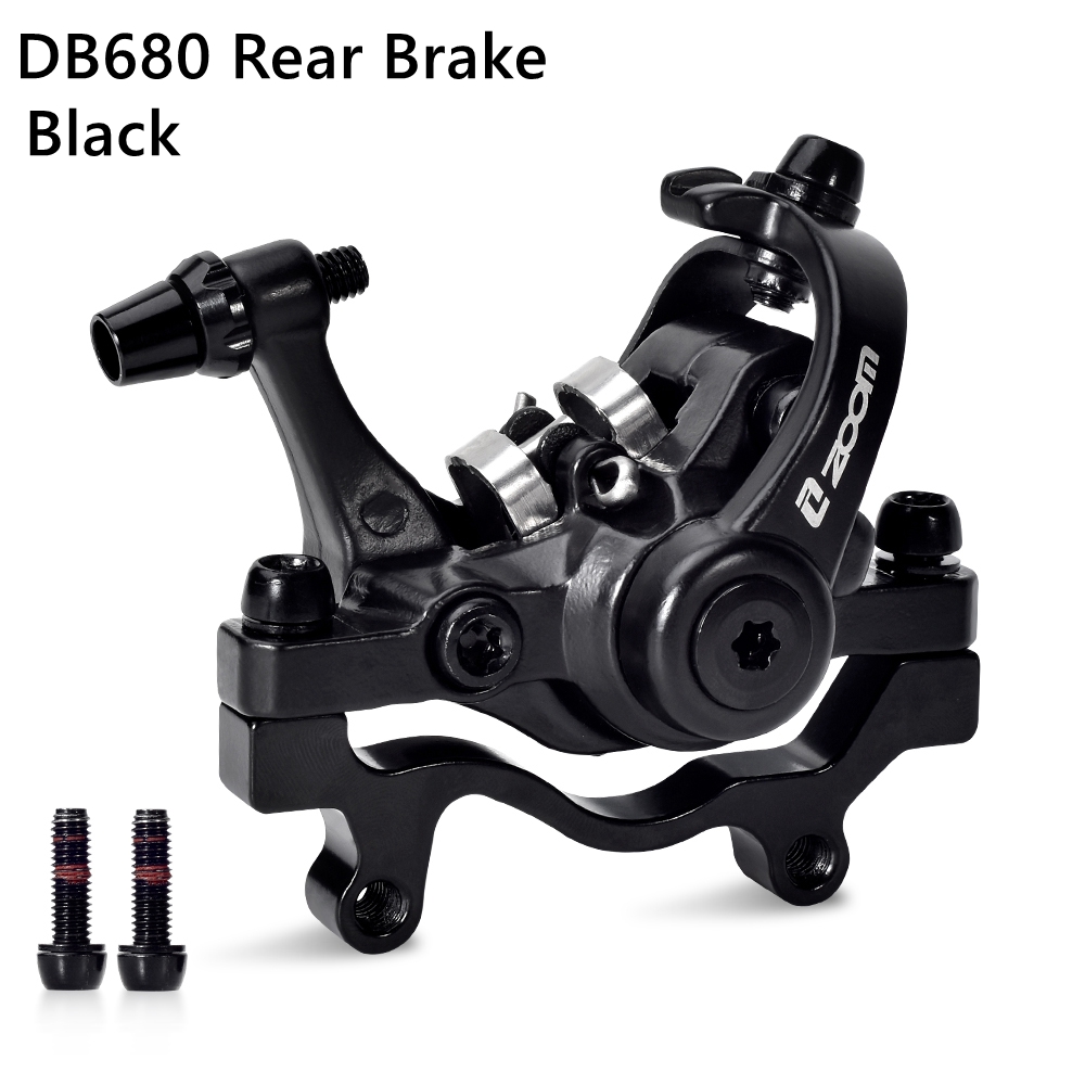 ZOOM Bike Mechanical Brake Caliper Adapter MTB Bilateral Drive Bicycle Front Rear Disc Brake Caliper Device Brake Pads DB680: Rear Brake Black