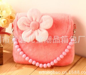 Kids Girls Princess Velvet Flower Messenger Crossbody Bag Lovely Party Handbag Wallet Cute Purse Shoulder Bags: Pink