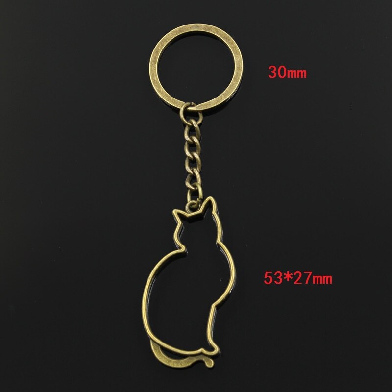 3cm Schlüssel Ring Metall Schlüssel Kette Keychain Schmuck Antike Bronze- Silber Farbe Überzogene Katze 53x27mm anhänger