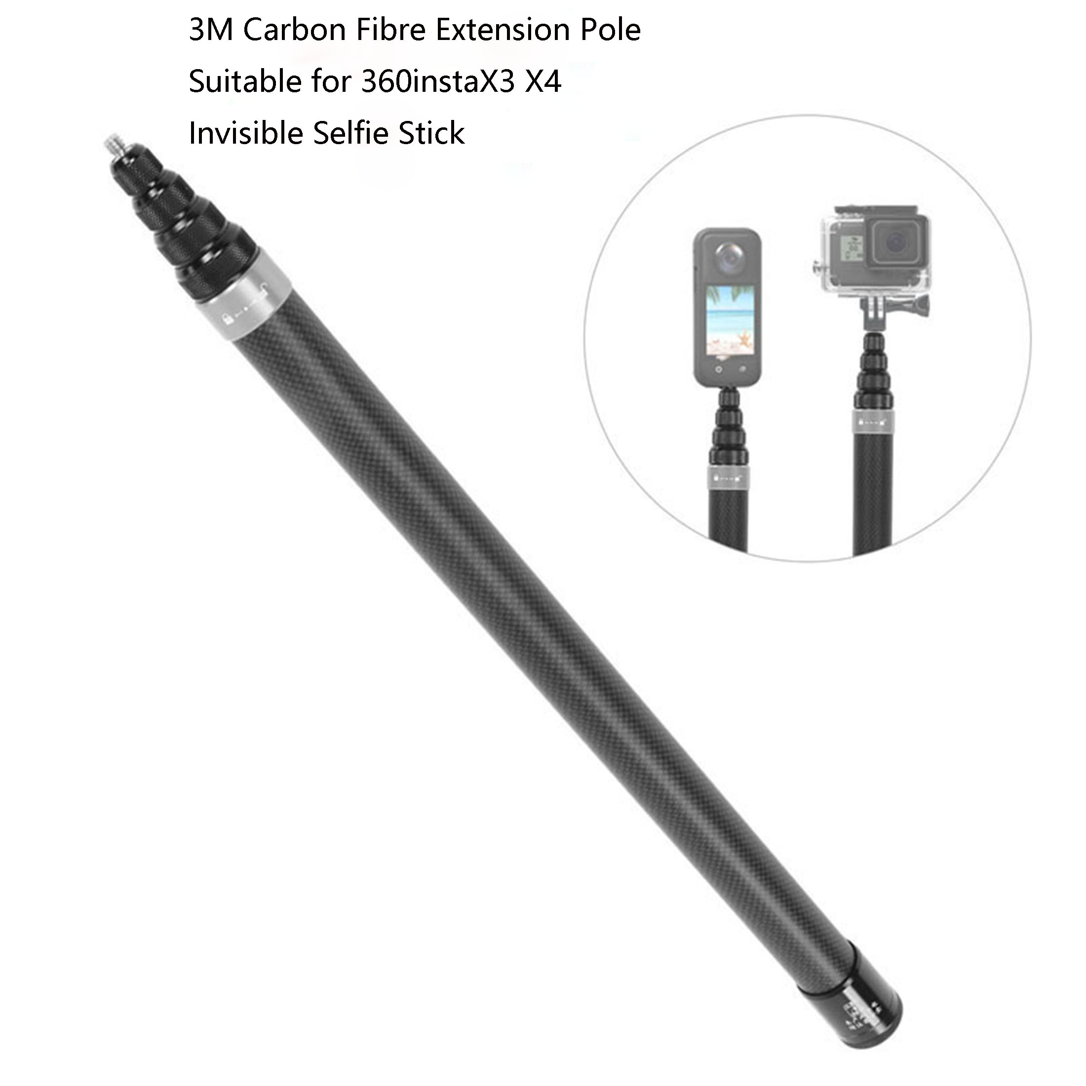 3m selfie-sticks für instagram, 360 x5 x4 x3, 118 zoll lange, unsichtbare carbonfaser-verlängerungsstange für instagram 360 x/one  x2