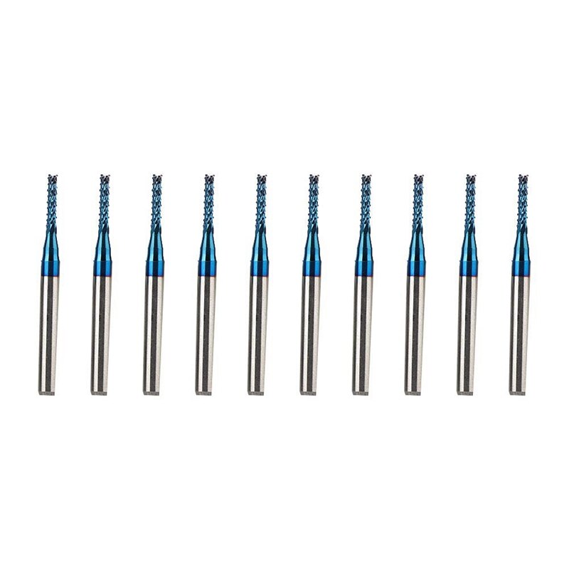 10Pcs Carbide Router Snijden Bit Blauw Corn End Mill Graveren Bit Voor Cnc Pcb Machines