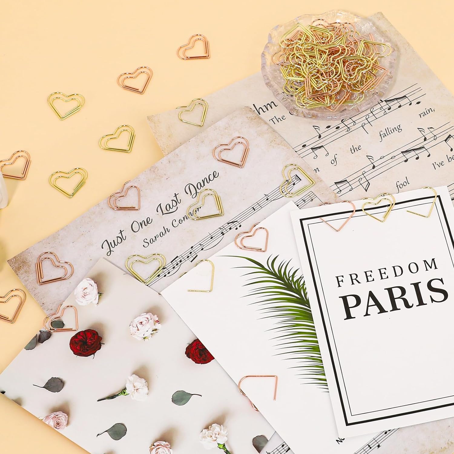 100pcs Heart Paper Clips Gold Love Heart Shaped Small Paper Clips Rose Gold Cute Metal Journaling Paper Clamps Paperclips