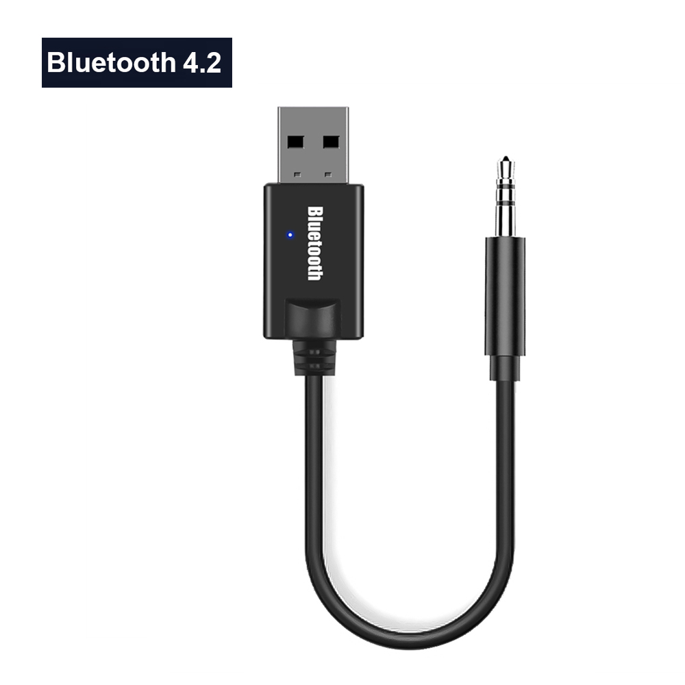 Bluetooth aux-adapter usb  to 3.5mm -kontakt bilstereo musikkmikrofon bluetooth 5.0 håndfrisett for bil bluetooth-sender: Svart