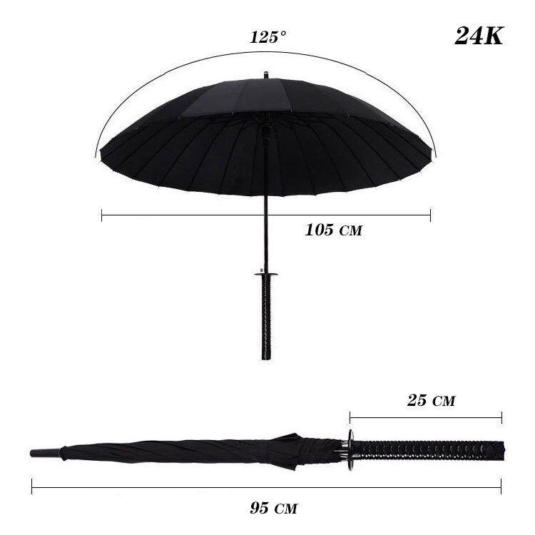 Samurai Style Umbrella Black Katana Umbrella Umbrellas for Rain and Sun Straight Umbrella Sunshade Parasol Long-handle