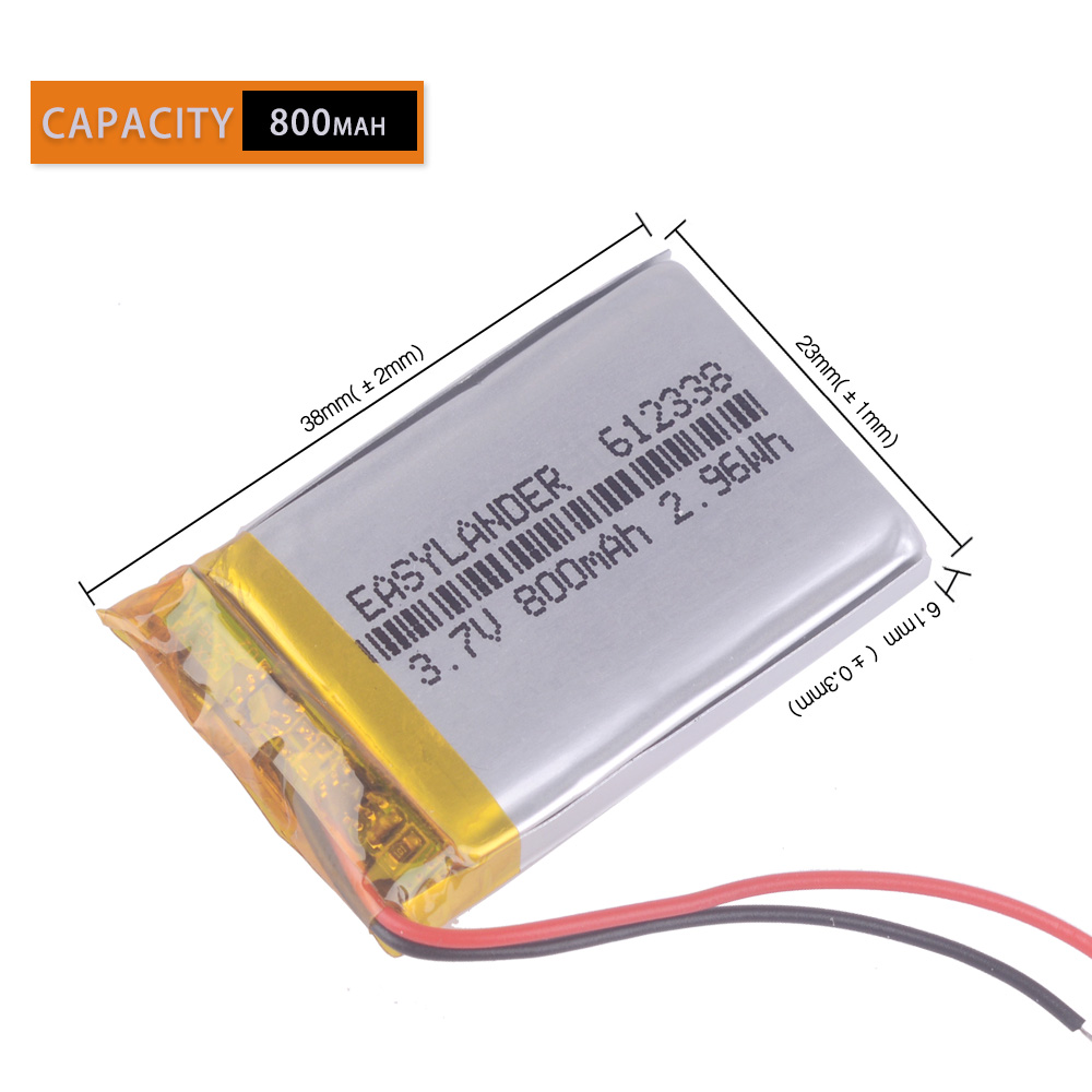 CE Rosh High capacity Polymer battery 800 mah 3.7 V 612338 smart home MP3 speakers Li-ion battery for dvr,GPS,mp3,mp4 speaker