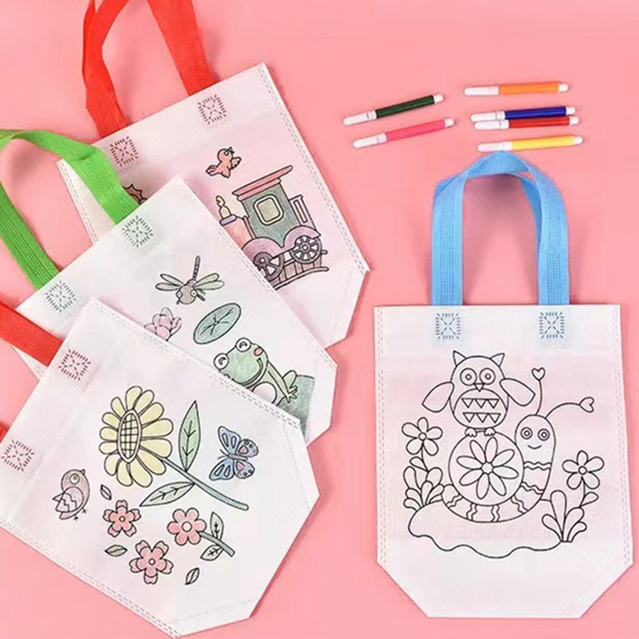Bolsas para colorear DIY de 20 piezas con marcadores, bolsas de para artística de carnaval para niños, Mini bolsas de almacenamiento para compras de tela no tejida ecológica