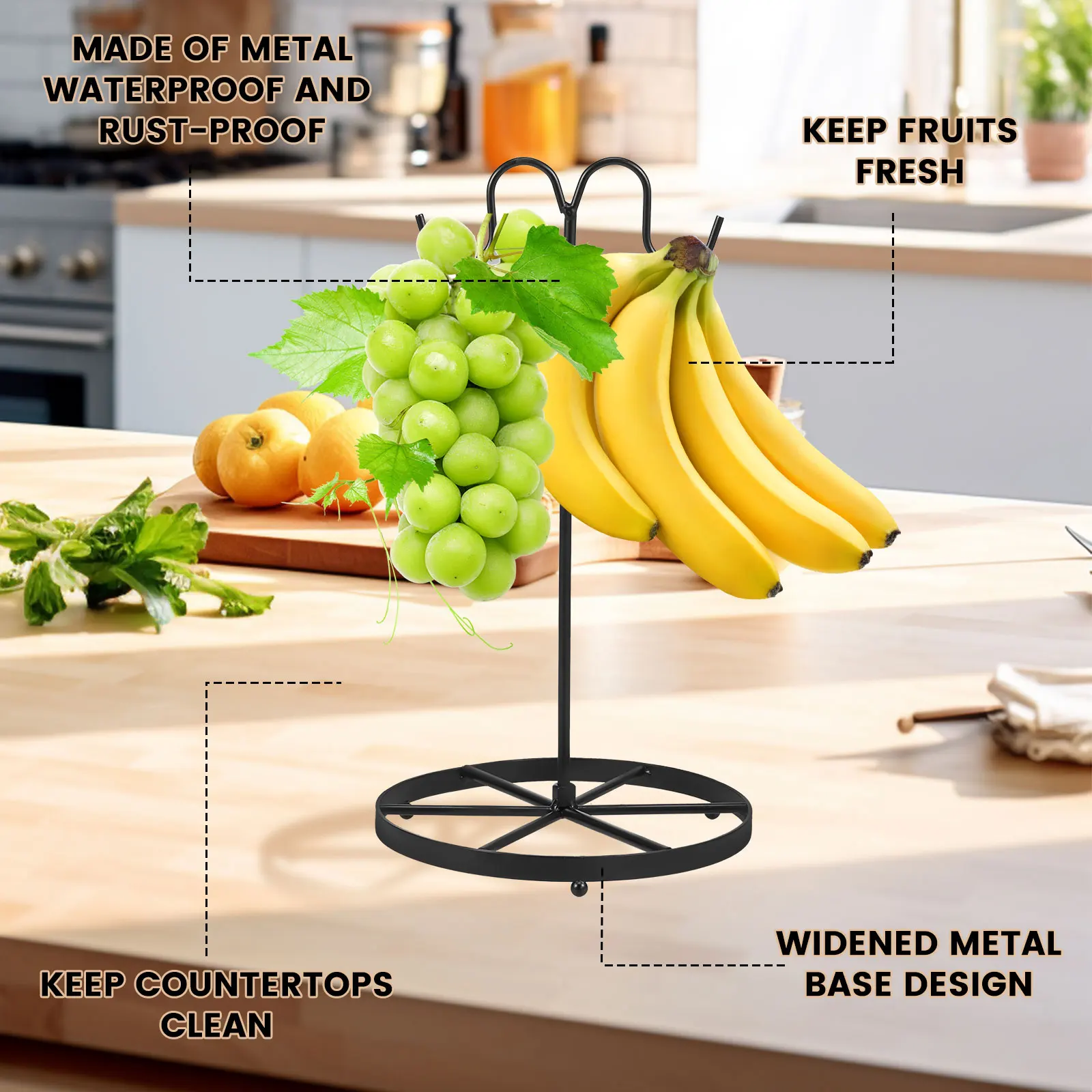Estante de almacenamiento de plátano, soporte estable para plátano con gancho, colgador de Metal a prueba de herrumbre, soporte multifuncional para frutas, accesorios de cocina para el hogar