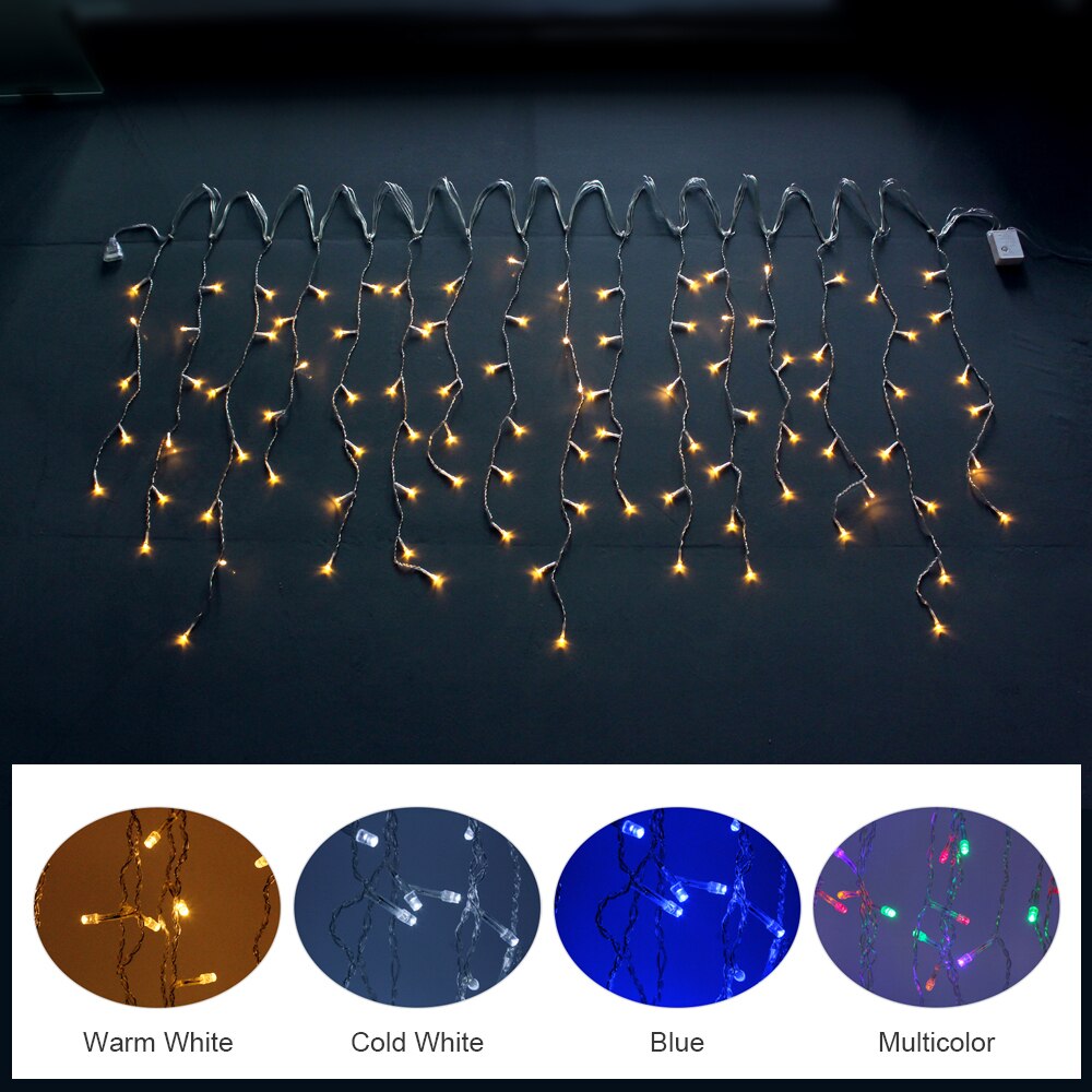 Rideau lumineux à 96LED, 0.4-0.6m, 4m, pour extérieur, mariage, noël, guirlande féerique scintillante, prise EU/US