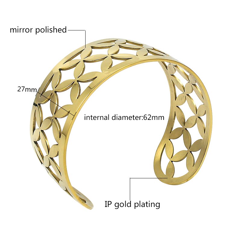 Stainless Steel Bracelet For Female Male Adjustable Hollow Arm Cuff Bangles Gold/Rose Gold/Silver Color Bangles Trendy Jewelry: gold bangle