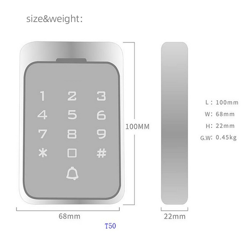 Metal Waterproof 125KHz RFID Touch Keypad 13.56MHZ Standalone Access Controller Touch screen Door Lock SystemT50