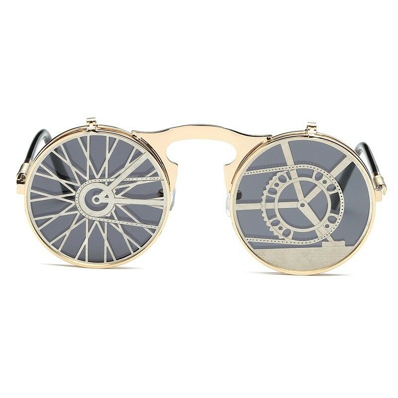 Steampunk Round Flip Up Sunglasses Unisex Retro 90s Rave Party Selfie Accessory 226-238