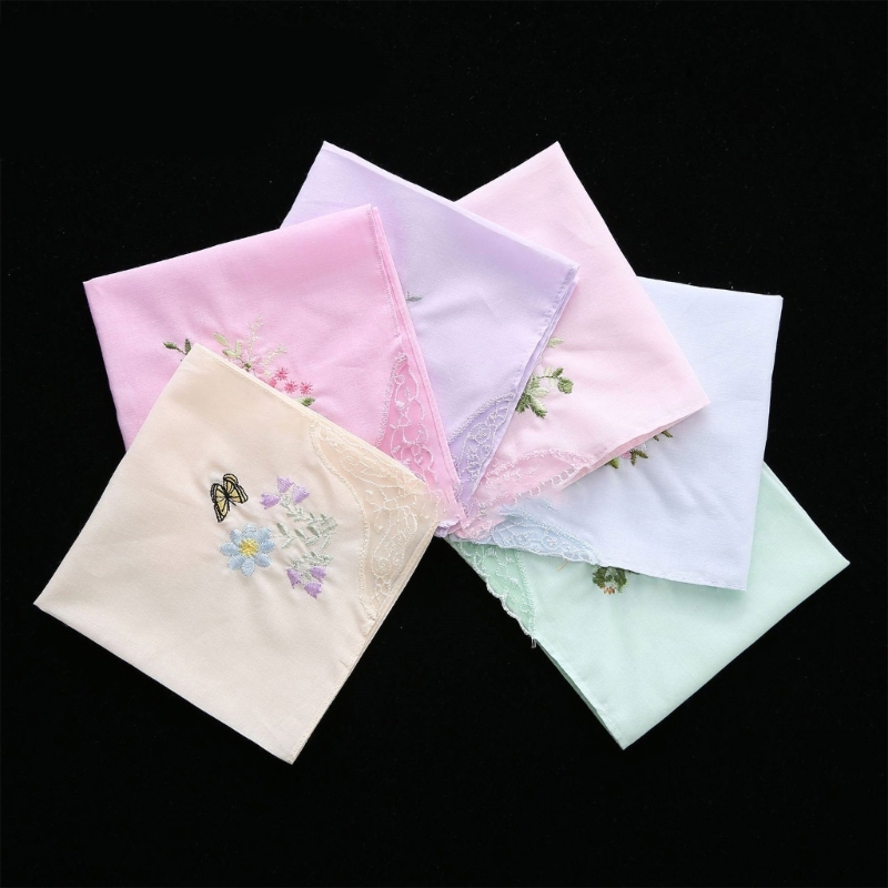 Cotton Ladies Handkerchiefs Vintage Floral Lace Edging Wedding Party Hanky