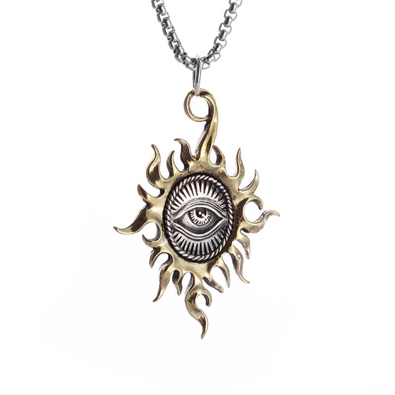 Colgante Vintage de ojo de sol de Dios, collar de ojo que todo lo ve, joyería de amuleto religioso para hombres y mujeres