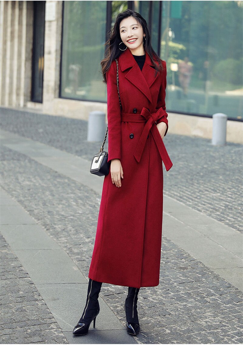 Gabardina de lana roja vino para mujer, abrigo delgado de longitud media, y holgado que combina con todo, F227, otoño e invierno, novedad de 2022: Red wine / XXXL