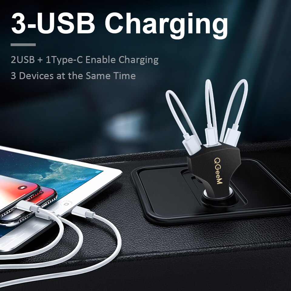 QGEEM QC 3.0 USB C Car Charger Quick Charge 3.0 Auto Fast Charger Adapter Hammer 3 USB-C Portable Car Charger for iPhone Xiaomi