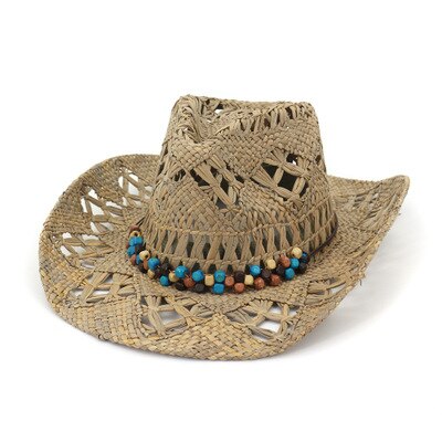 Naturlig raffia halm cowboy hat kvinder mænd håndlavede væve cowboy hatte til dame kvast sommer vestlige hatte  l3: 1