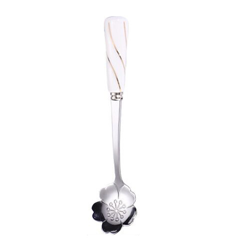 Cuchara de café de acero inoxidable con forma de flor, cucharilla creativa para helado, cucharilla de cocina para agitar, vajilla dorada: 08