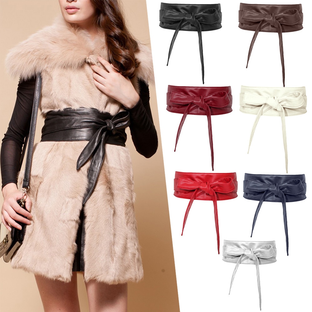 Riem Obi Stijl Taille Band PU Lederen Voor Vrouwen Wrap Rond Zachte temperament