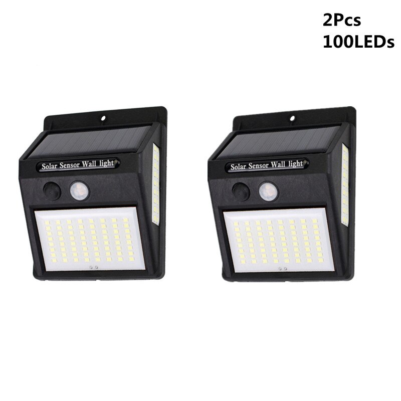 20/100/144 ledet solenergi ledet lys utendørs lampe pir bevegelsessensor vegglamper sconce vanntett solcelledrevet til hage gatelampe: 2 stk 100 lysdioder