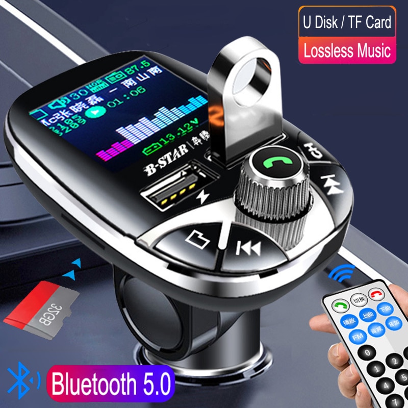 Jinserta Auto Bluetooth5.0 Fm-zender Modulator Kleur Screen Handsfree MP3 Speler Dual Usb Charger Met Afstandsbediening
