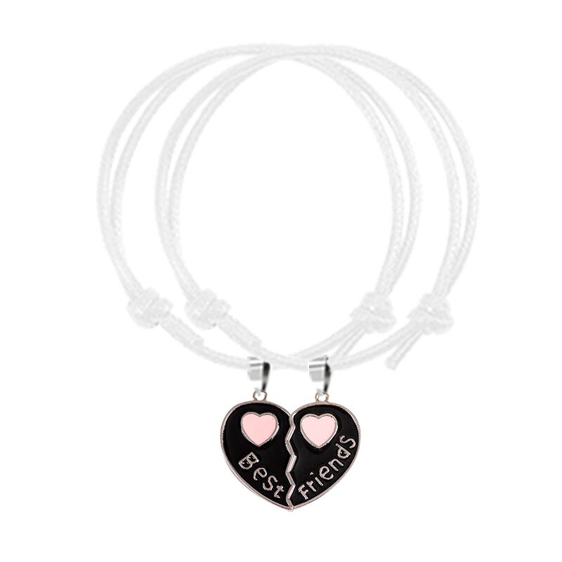 2-piece Best Friend Bracelet Pink Heart Pendant Friendship Bracelets Jewelry Multi-color Optional Leather: SL211-D