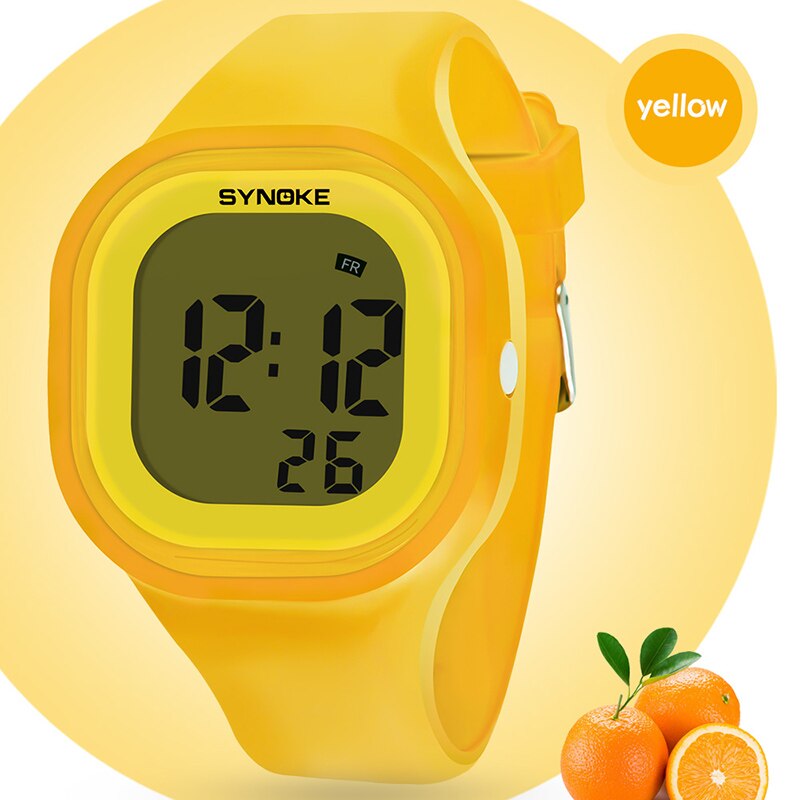 Synoke Kinderen Kinderen Digitale Horloge Meisjes Jongen Horloges Studenten Klok Kleurrijke Siliconen Led Digitale Sport Horloges: YELLOW