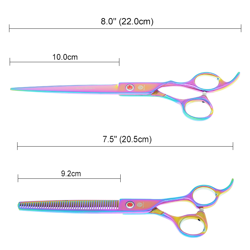8.0 &quot;lila Drachen Hunde Pflege Schere Haustiere Gerade Gebogen Schneiden Tijeras Friseur 7.5&quot; Ausdünnung Scher Ebene Trimmer B0051B