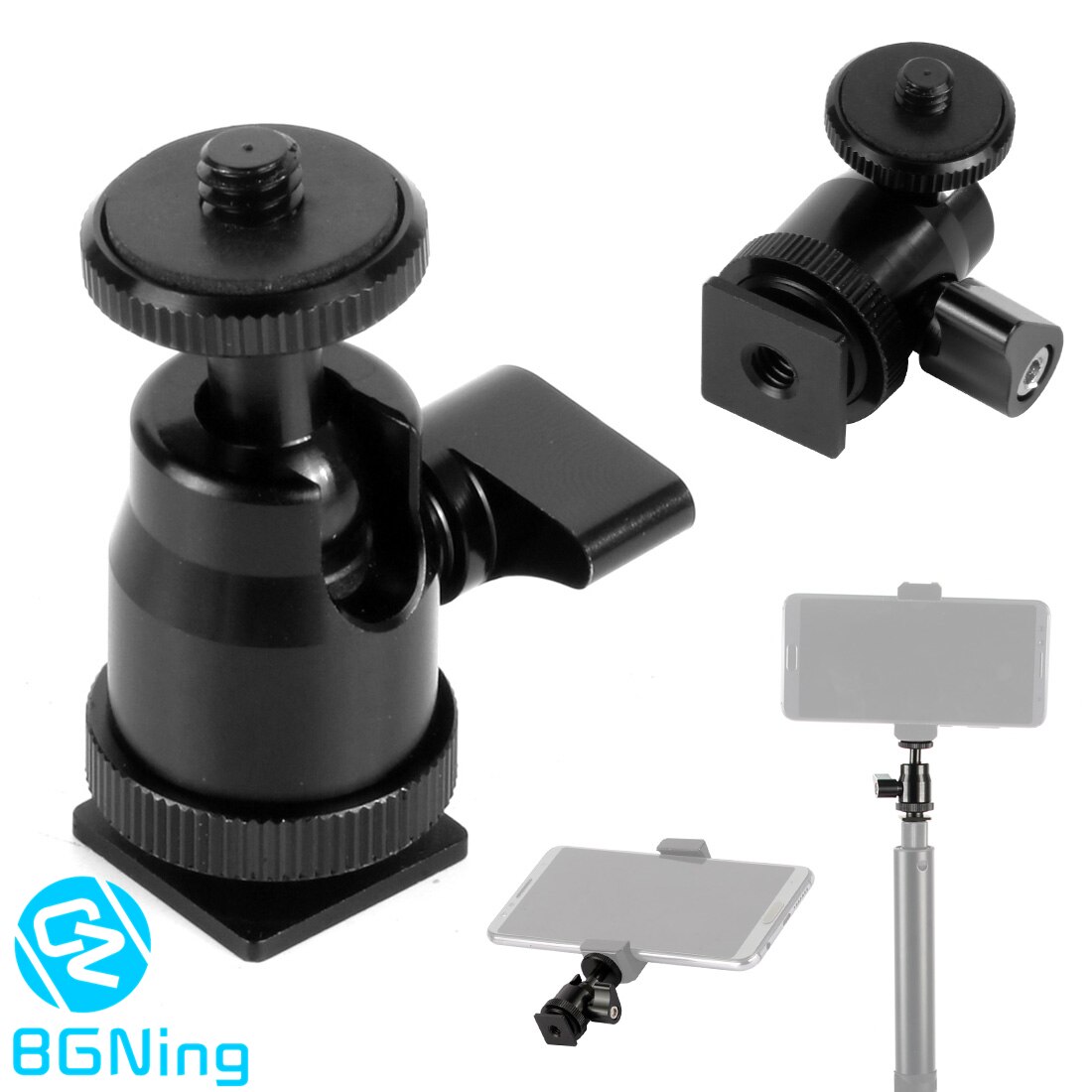 Aluminium Legierung 360 Rotierenden Halterung für Gopro Kamera Stativ LED Licht Flash-Halter Ball Kopf Heißer Schuh Adapter Halterung mit schloss