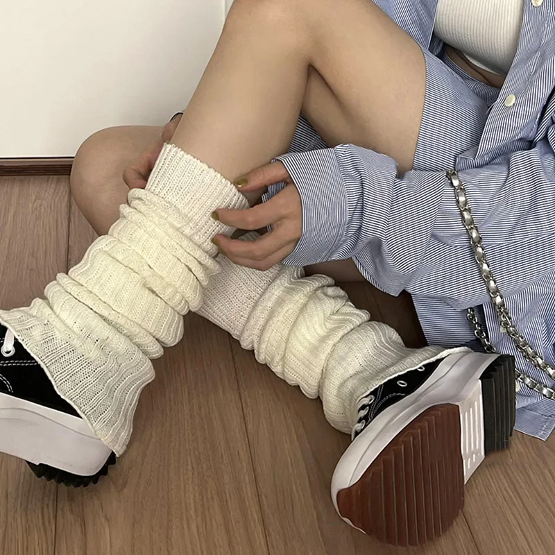 Calentadores de piernas de Lolita japonesa para mujer, calentadores de tobillo para niñas, calcetines largos góticos Y2K, calcetines finos de punto para Cosplay, 57cm