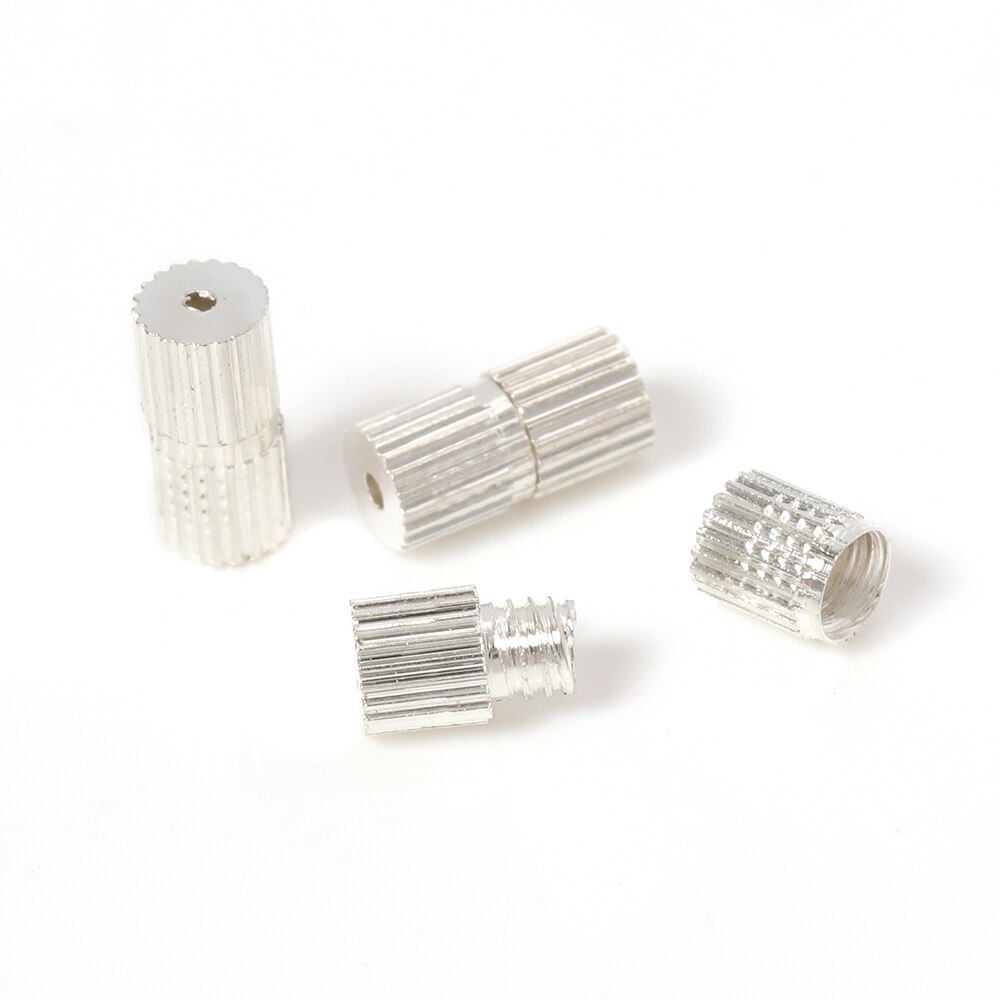 50 stks/partij 7x3mm Schroef Sluitingen Connector Ketting Hoofd Cilinder Touw Cap Gesp Sluiting voor DIy Ketting Armband sieraden Maken: Silver color