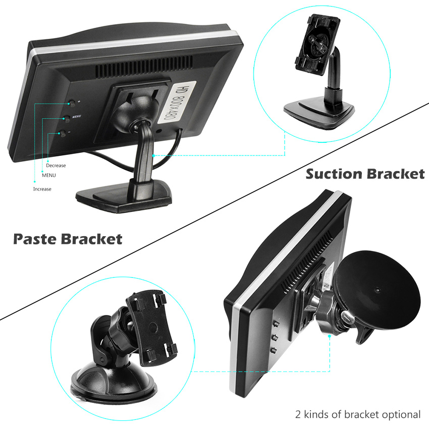 5 inch TFT LCD Screen Car Monitor HD800*480 Reversing Parking Monitor with 2 Video Input For Reverse Rearview Camera