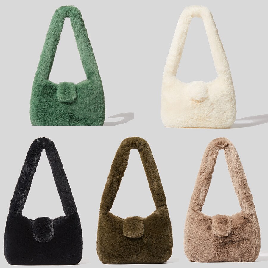 Sac à bandoulière de luxe en fausse fourrure pour femmes, fourre-tout de styliste à la , tissé de personnalité, sacs à main en laine pour dames, automne hiver