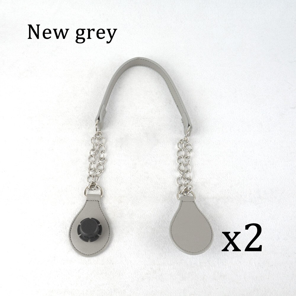 1 par de mangos de cadena de cuero PU TANQU largos con cadena de Metal doble con extremo de lágrima para bolsa O para bolsa de mujer EVA Obag: new grey