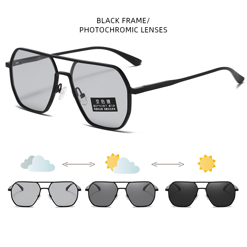 Óculos de sol fotocromáticos de metal de luxo masculino feminino moda polarizada óculos de sol elegante camaleão anti-reflexo óculos de condução uv400: Azul